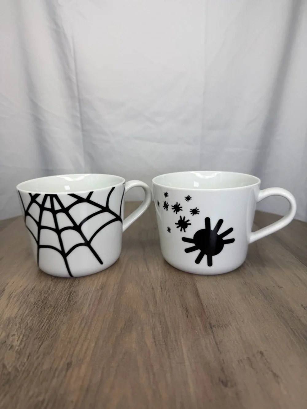 IKEA Ceramic Spider Web & Spider Design White & Black Halloween Coffee Mug Set